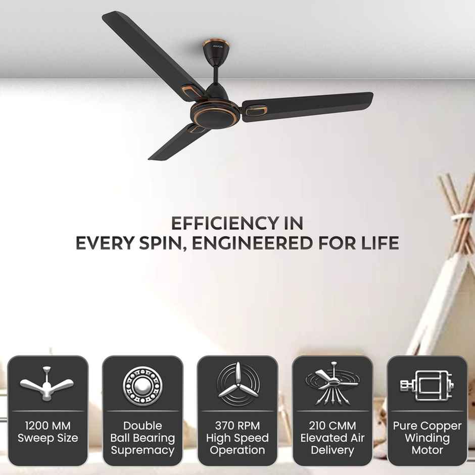 Polycab Superb Plus Ceiling Fan, 1200mm, 370RPM, Star Rated, 100% Copper, Smoke Brown