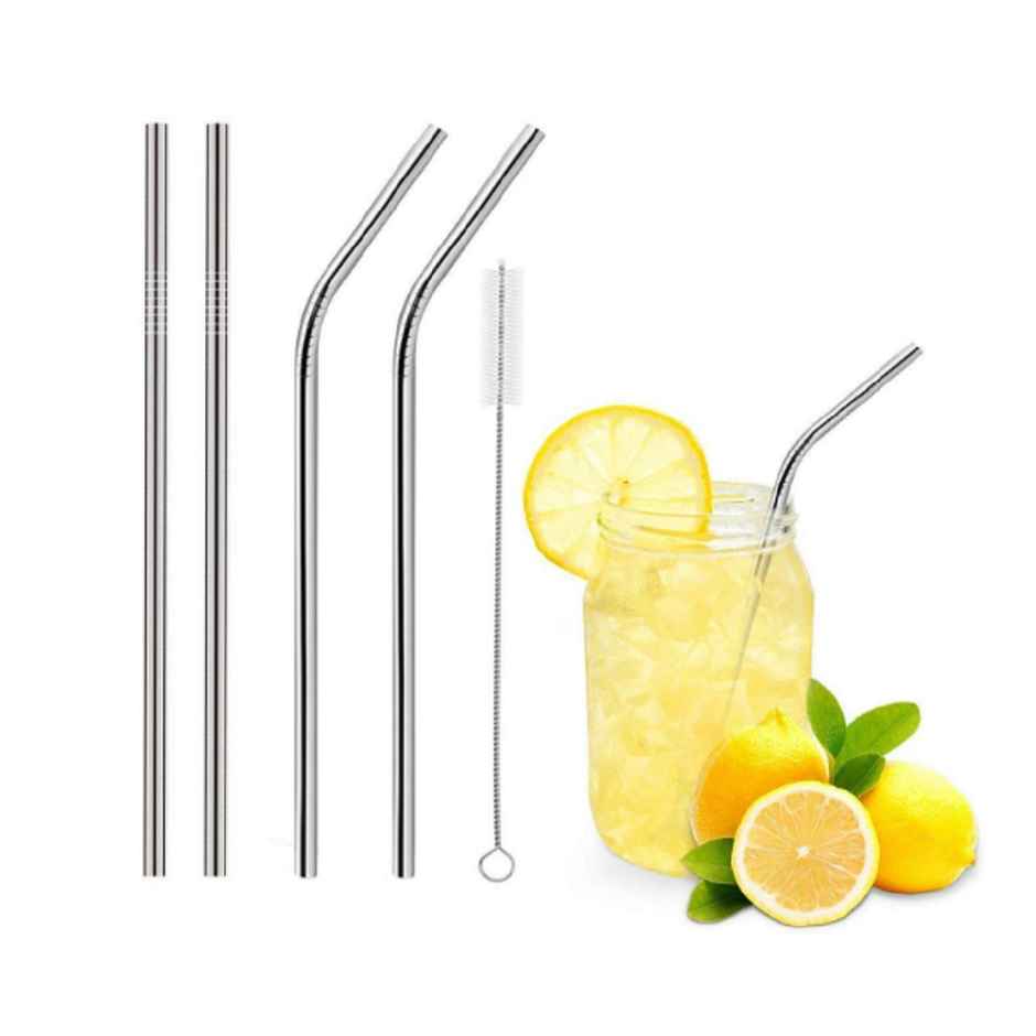 Soham Housewares Reusable Stainless Steel Straw With Cleaning Brush- Long Metal Straws For Drinking