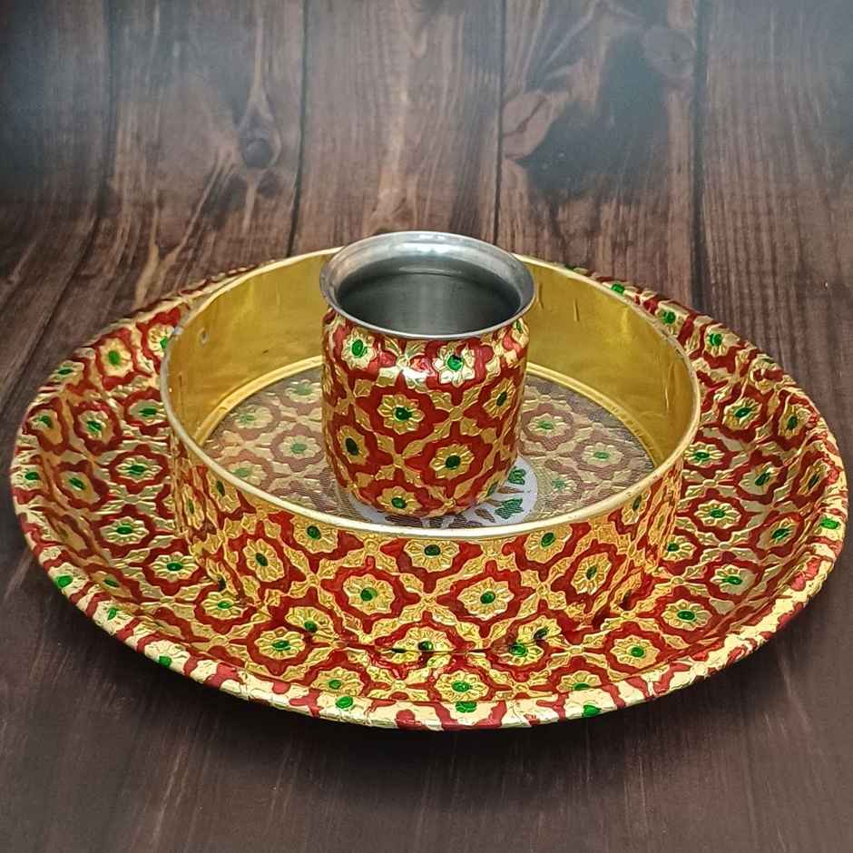 Karwa Chauth Thali Set | Red | Floral Motifs | Gullak