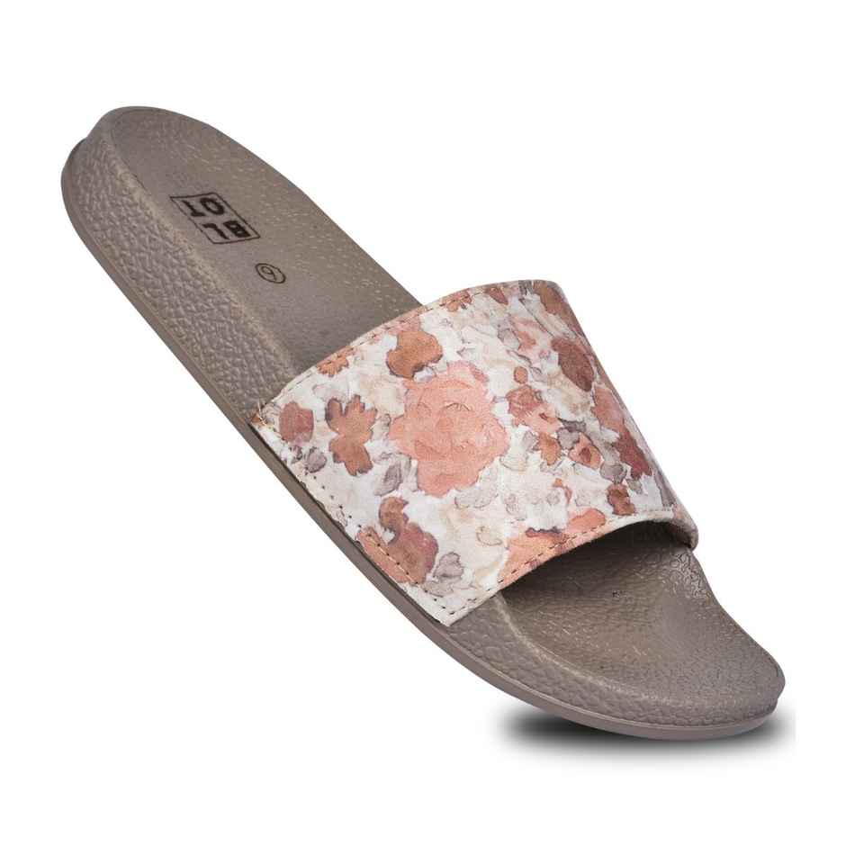 Paragon Cushion Comfort Tan Floral Slides For Women | Tan | UK 6