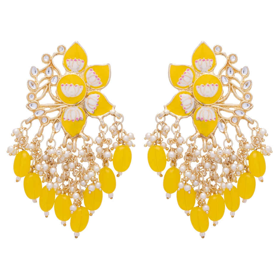 Sukkhi Classic Floral Gold Plated Meenakari Earrings For Women