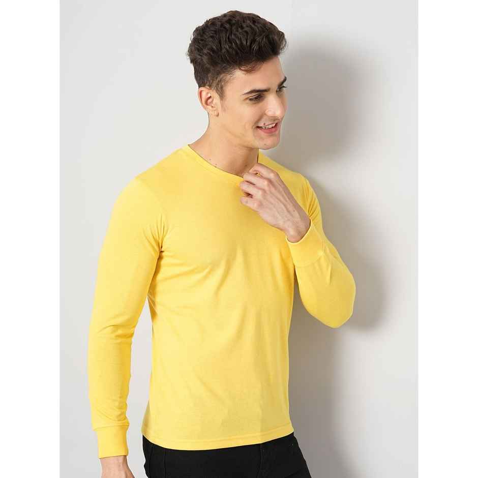 The Indian Garage Co Men Casual Regular Fit Yellow Solid Full Sleeve T-Shirt - XL