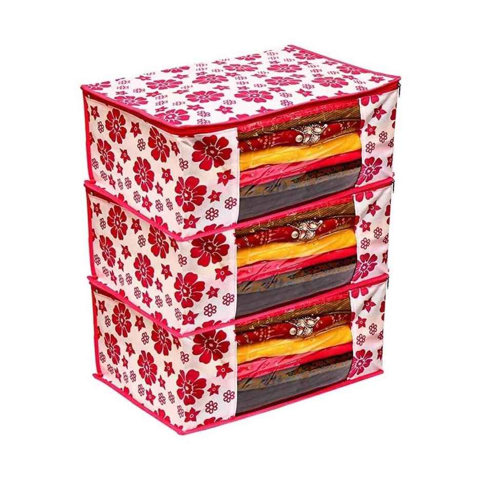 Perpetual Saree Organizer - Foldable Cover with Zip | Transparent Window | WhiteFlower | Pack of 2