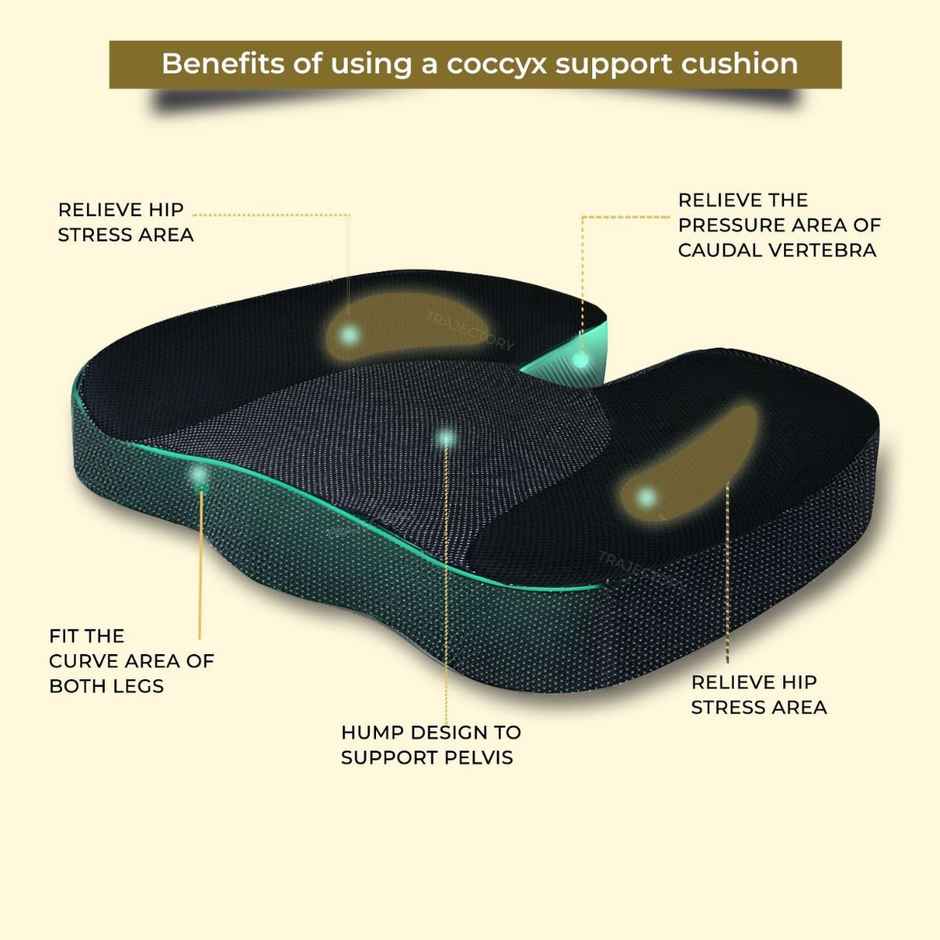 Trajectory Memory Foam Coccyx Seat Cushion For Tailbone Pain | Office Chair & Car Seat Pillow (1pc) & Trajectory Car Headrest Pillow In Memory Foam For Orthopedic | Neck Pain Pillow (1pc) Combo