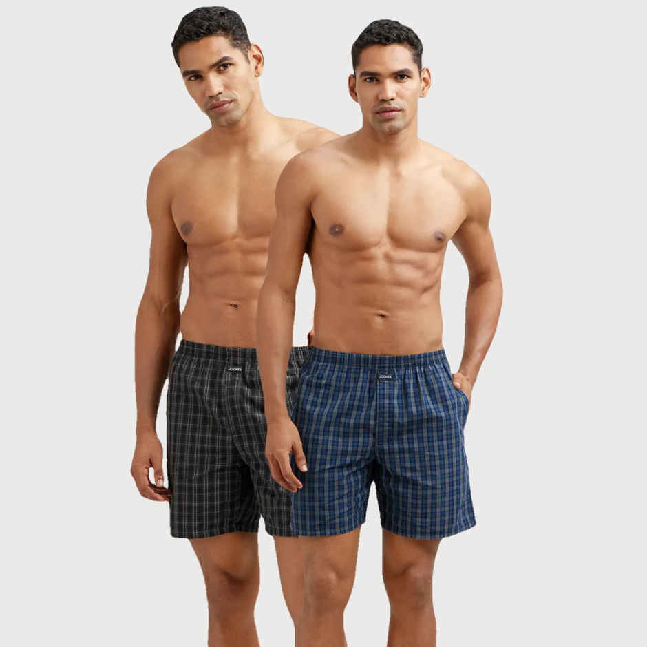 Jockey 1223 Men's Super Combed Mercerized Cotton Woven Checks Underwear Boxer|SidePocket|PO2 | Multicolor-M