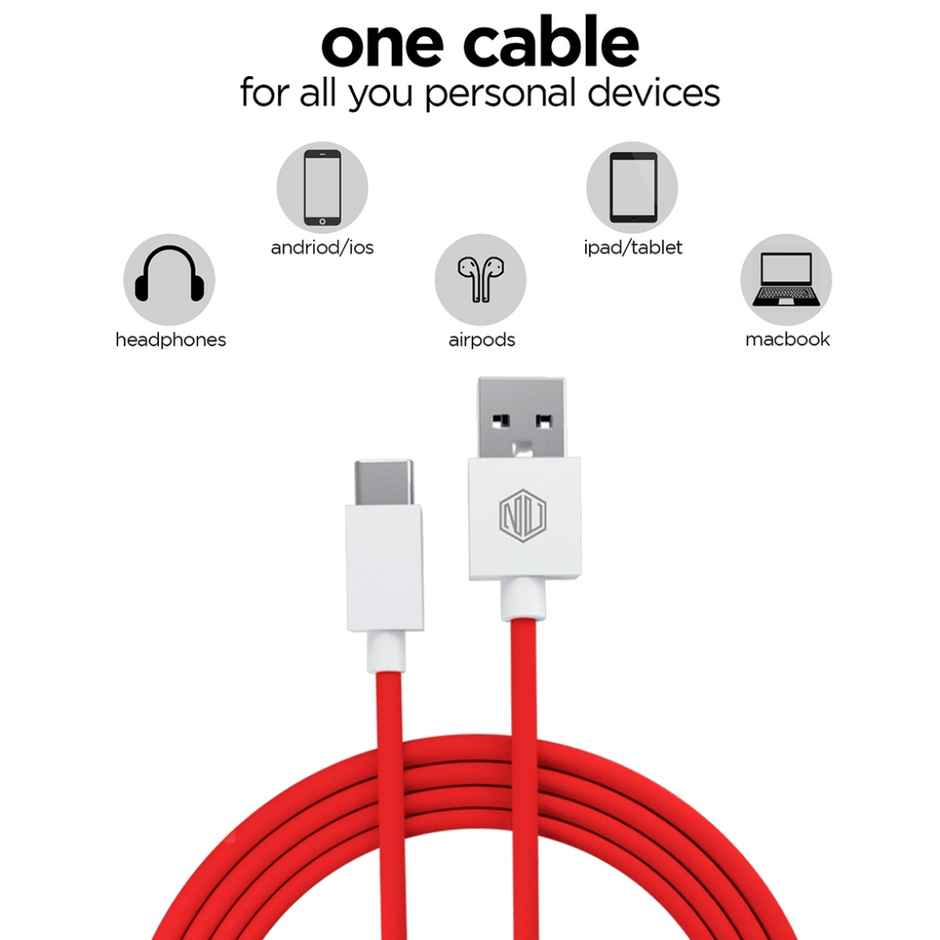 Nu Republic Blaze Hypersonic USB Type-C Cable | 50W 3.5A | 1 m Fast Charging | Red