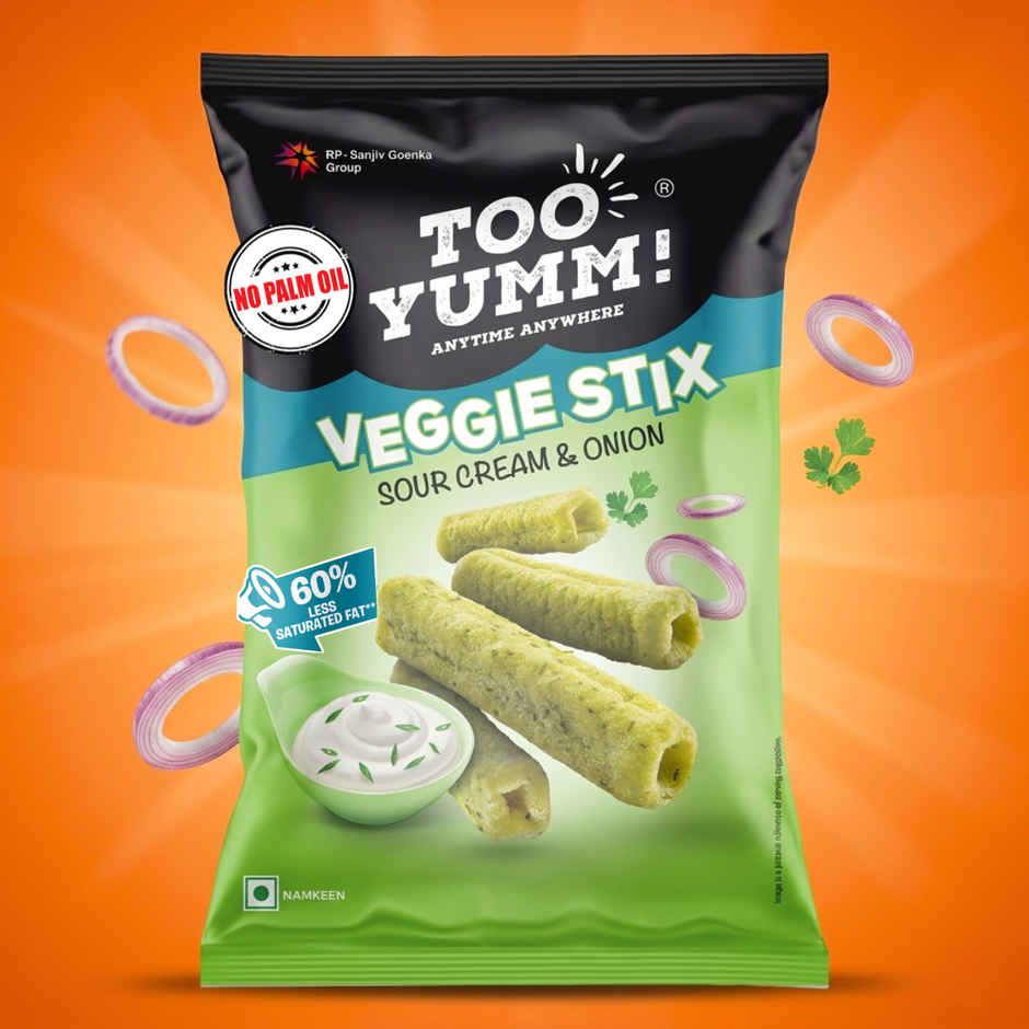 Too Yumm Sour Cream & Onion Veggie Stix, 60% Less Saturated Fats, No Palm Oil Healthy Snacks