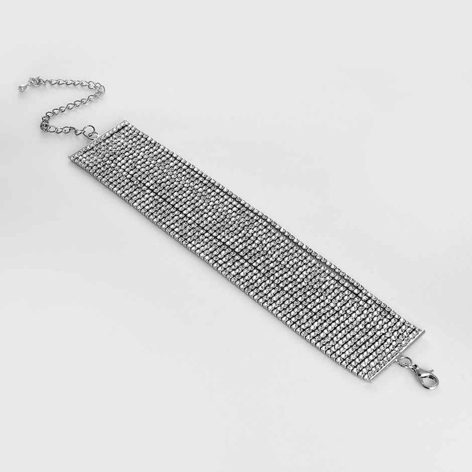 Sohi Silver-Toned Stone Studded Wraparound Bracelet For Women's