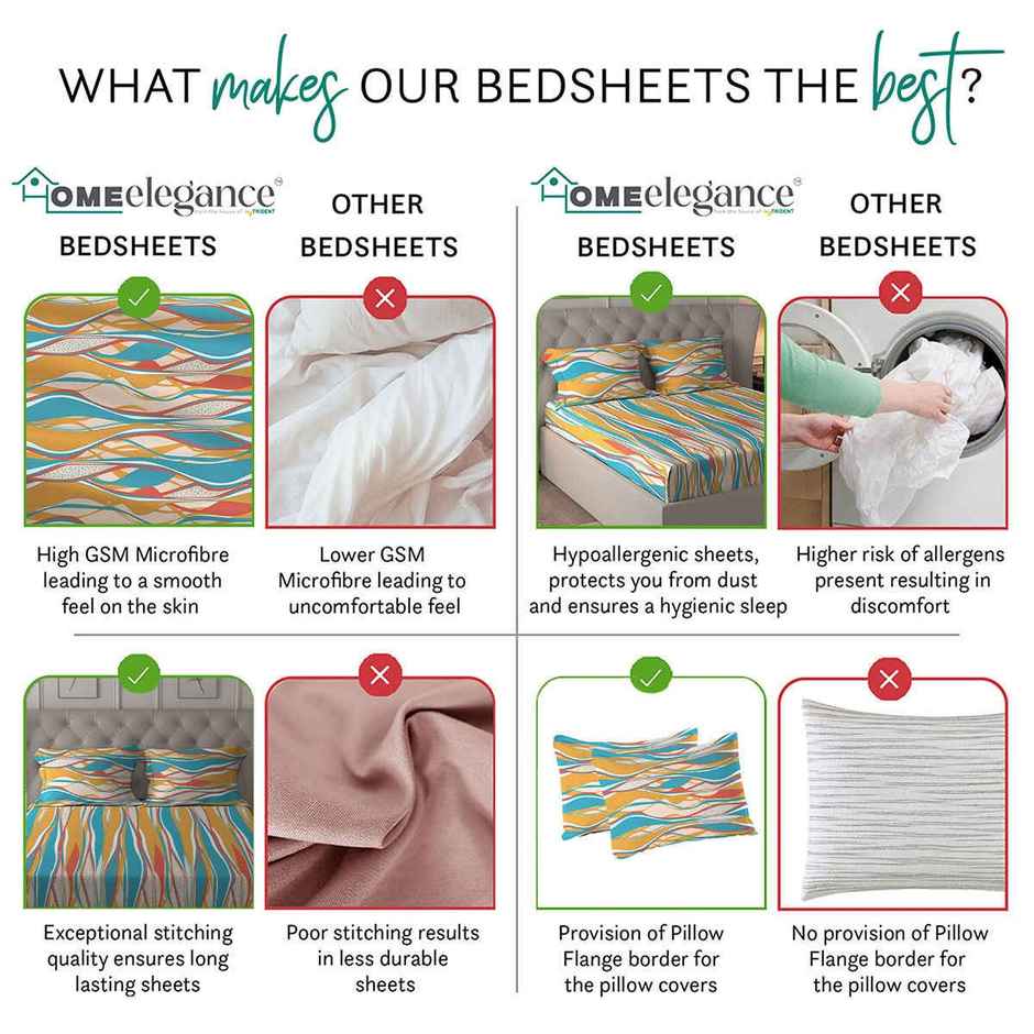 Home Elegance Zenith Microfiber Queen Size Bedsheet | Geometric | Multicolour | 100 in x 90 in