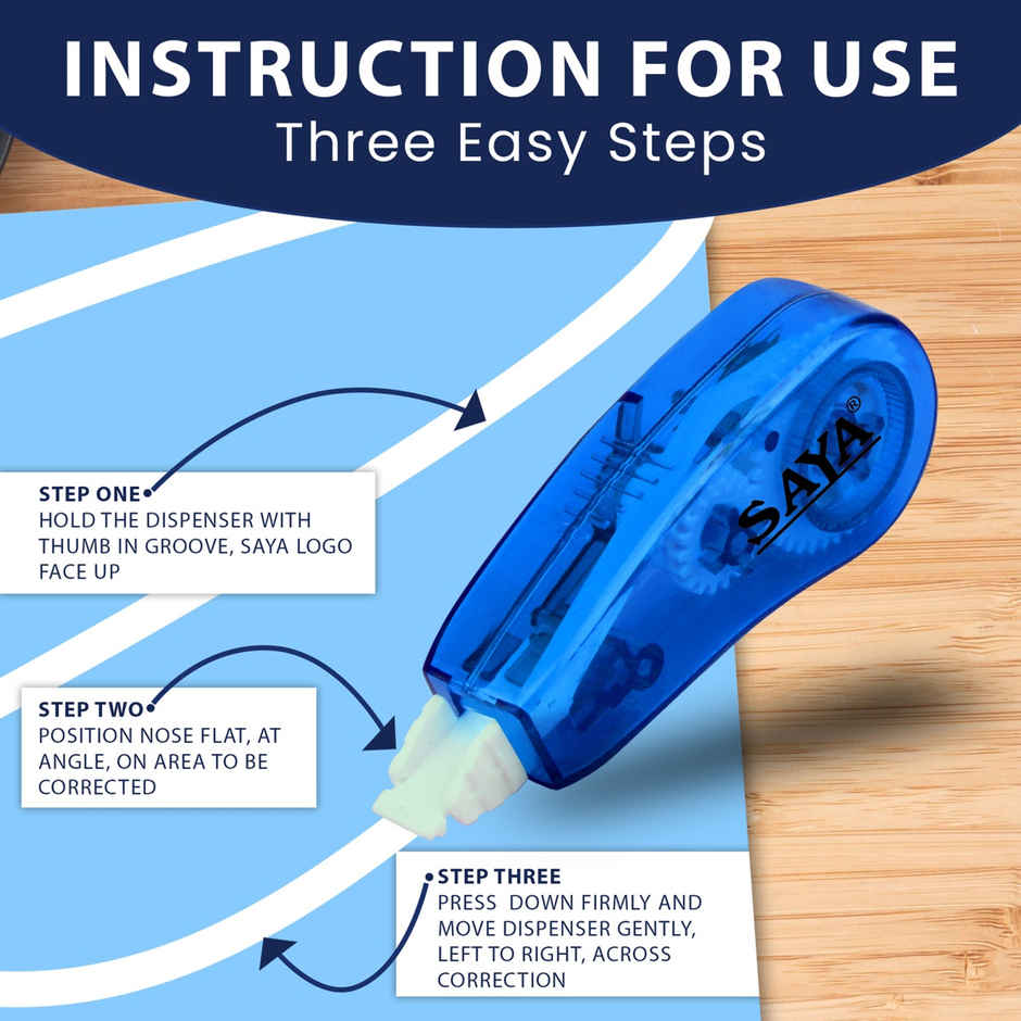 Saya Correction Tape | 3 Meter Roll for Instant | Smooth & Mess-Free Corrections