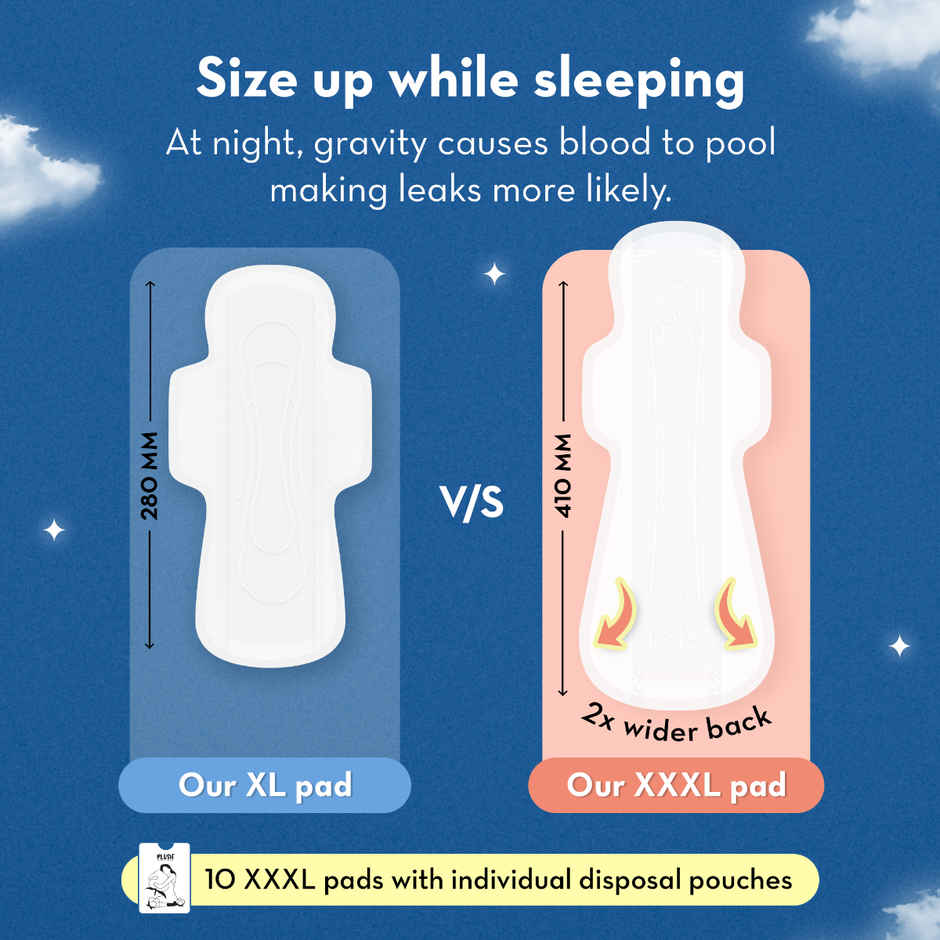 Plush Overnight XXXL Sanitary Pads | Pack of 10 | All Night Pads