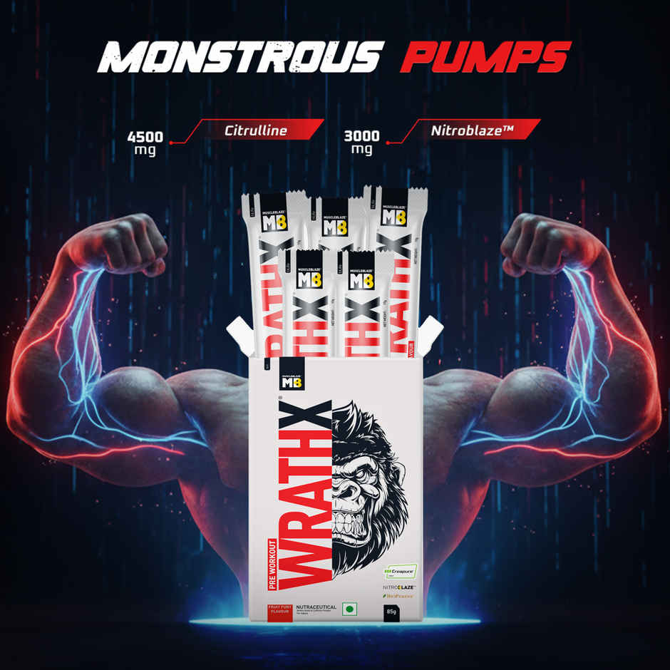 MuscleBlaze Pre Workout WrathX with Creapure Fruit Fury | Travel Pack