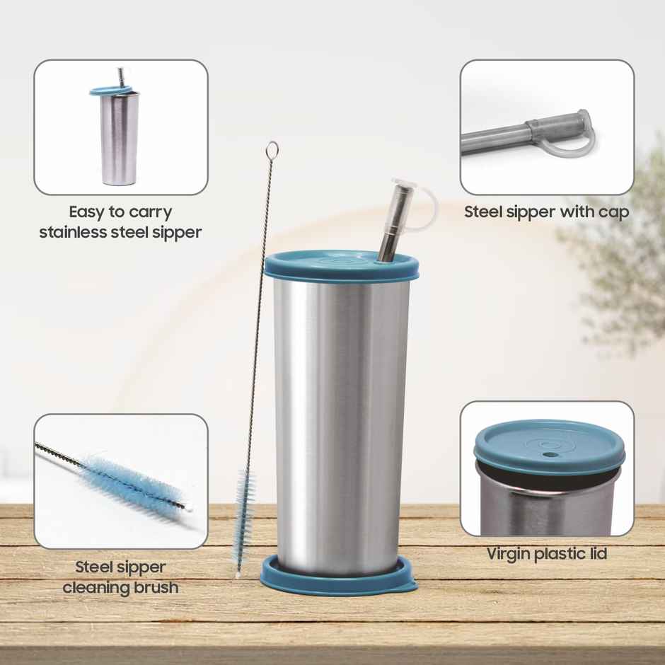 Signoraware Sip Fast Jumbo 500Ml Stainless Steel Sipper EBlue