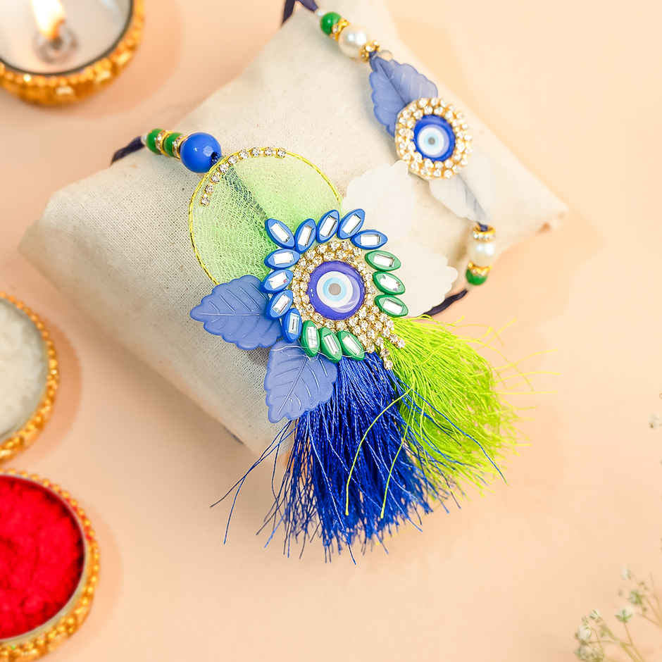 Bhaiya Bhabhi Lumba Rakhi | Designer Evil Eye Protective | Pack of 2 | Tomuncle
