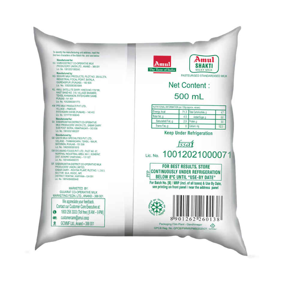 Amul Shakti Fresh Milk | Pouch