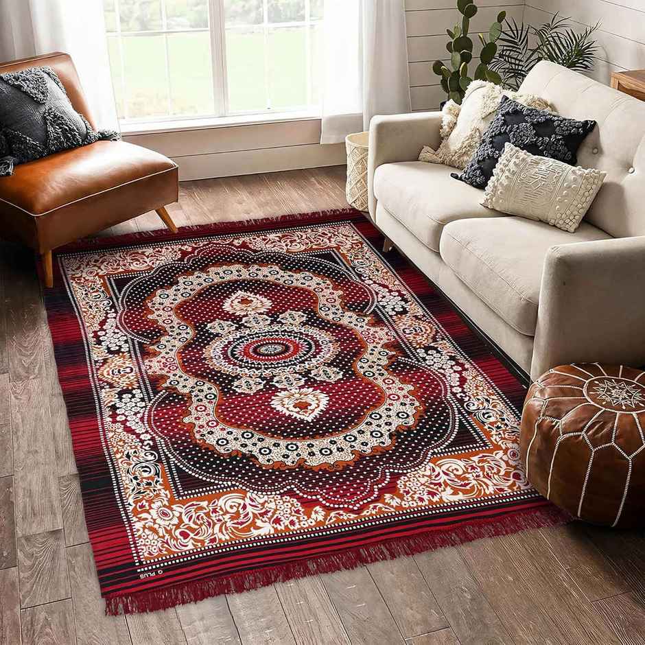 Kuber Industries Carpet|Water AbBAUption Kalamkari Paisley Pattern Floor Mat - Maroon