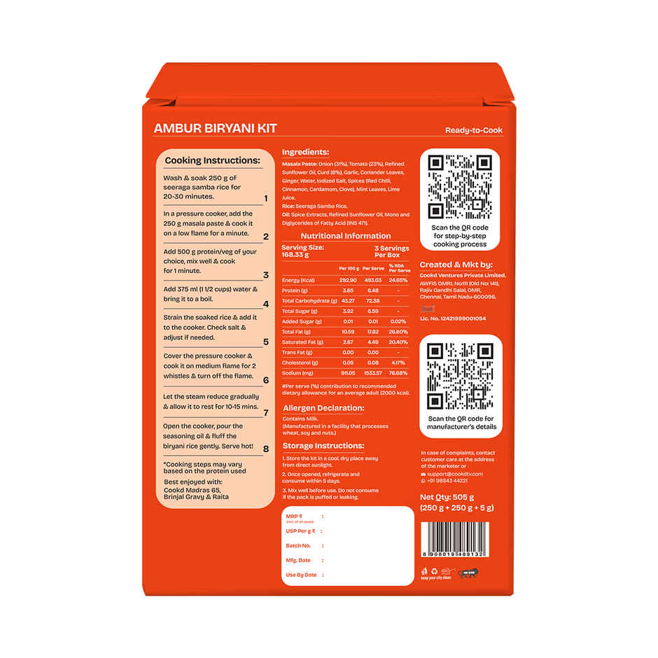 Cookd Ambur Biryani Kit - Ready to Cook | Short Grain