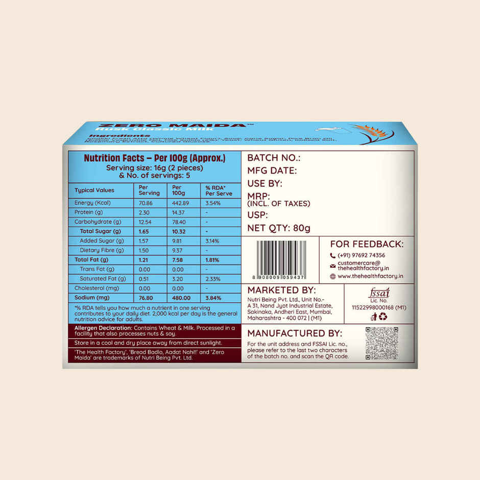 The Health Factory Milk Rusk | Zero Maida