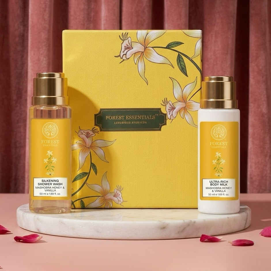 Forest Essentials Honey Vanilla Body Care Gift Box | Shower Wash & Body Milk Duo