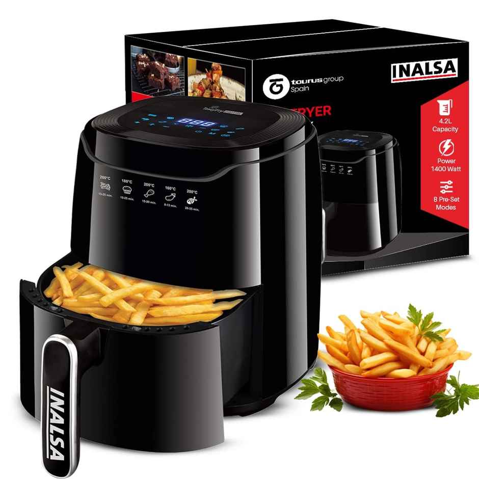 INALSA Air Fryer 1400 W Tasty Fry Digital 4.2 ltr with Air Crisp Technology,8 Preset & Digital