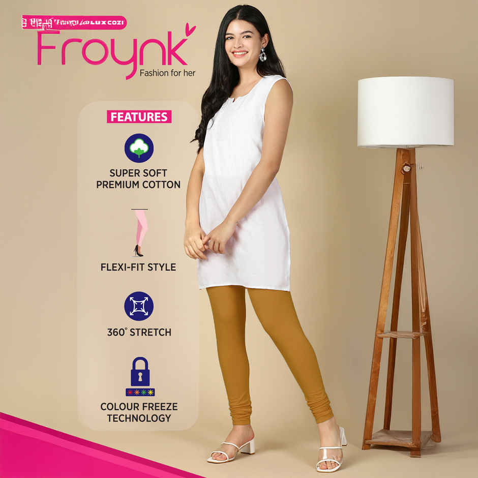 PYNK By Lux Cozi Women Ultra Soft 360 Stretch Premium Cotton Churidar Leggings|Tan Brown|Free Size