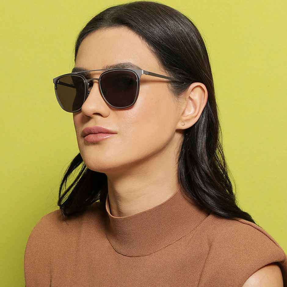 Vincent Chase By Lenskart Unisex Solid Stainless Steel Clubmaster Sunglasses | Dark Grey - M