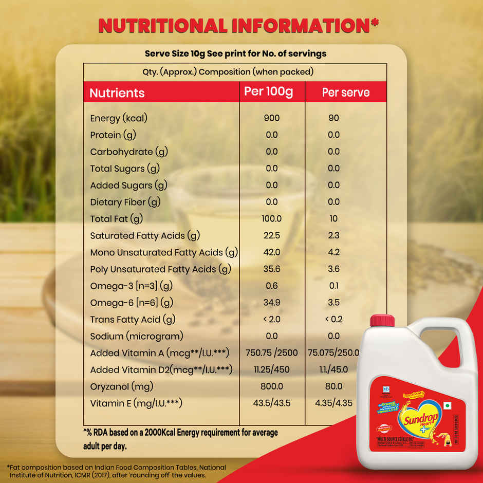 Sundrop Heart Plus|  Helps Reduce Cholesterol | Refined Rice Bran & Corn Oil