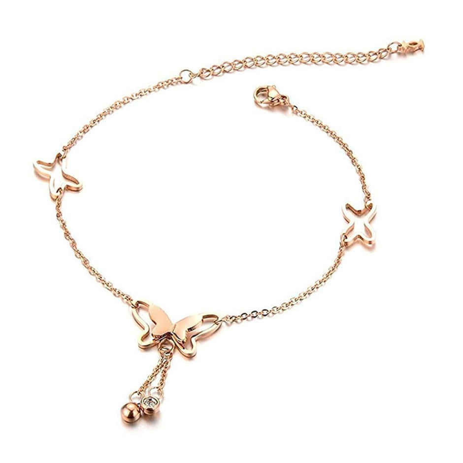YouBella 18k Rose Gold Plated Butterfly Anklet for Women and Girls (YBANK - 60003)