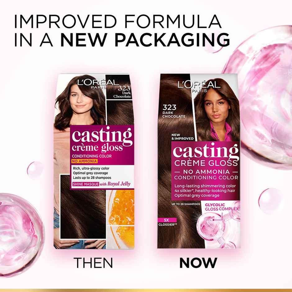 L'Oreal Paris Casting Creme Gloss Ammonia Free Hair Colour, Dark Chocolate (323)