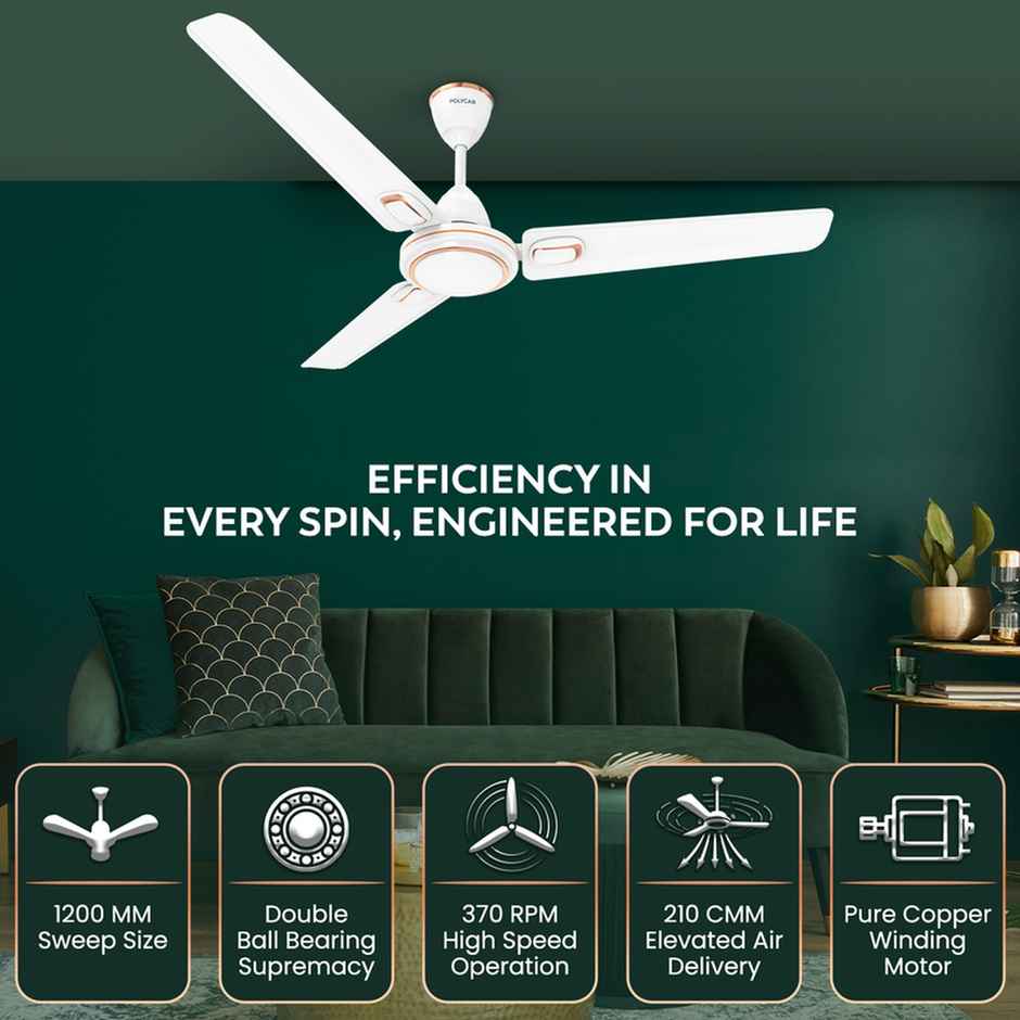 Polycab Superb Plus Ceiling Fan, 1200mm, Star Rated, Saves Up To 33% Electricity, Snow White