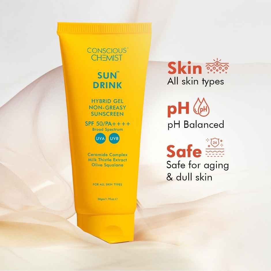 Conscious Chemist Sun Drink Hybrid Lightweight Gel Sunscreen SPF 50 PA++++ UVA/UVB With Ceramides