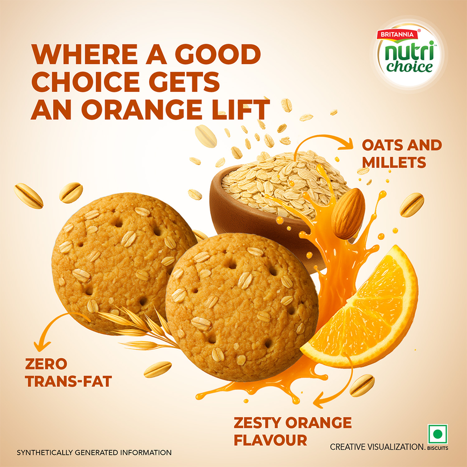 Britannia Nutrichoice Oats Orange & Almond Biscuits | Maida-free and Trans Fat-free