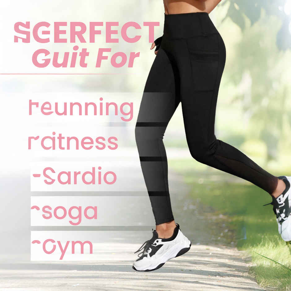 Blinkin Women's Gym Pants & Tights - Black | Workout | With Mesh Insert & Side Pockets | M