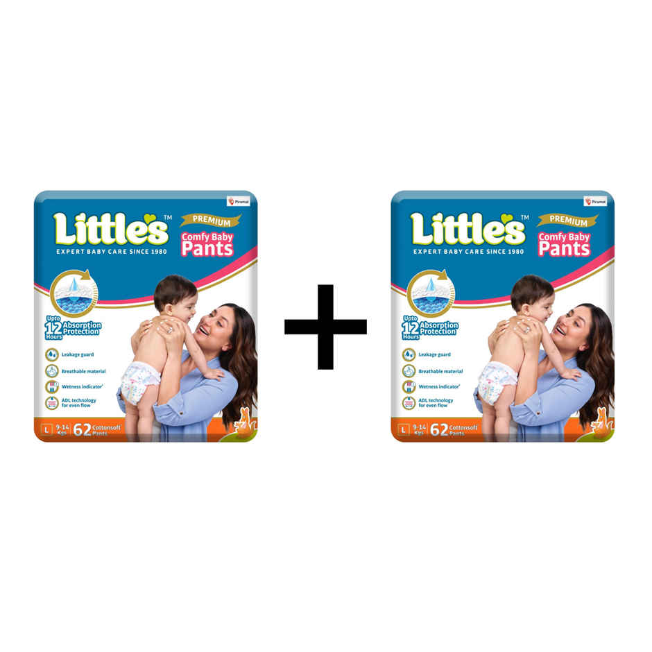 Littles Expert Baby Care Comfy Baby Diapers | Pant Style | L | 62 pcs Combo