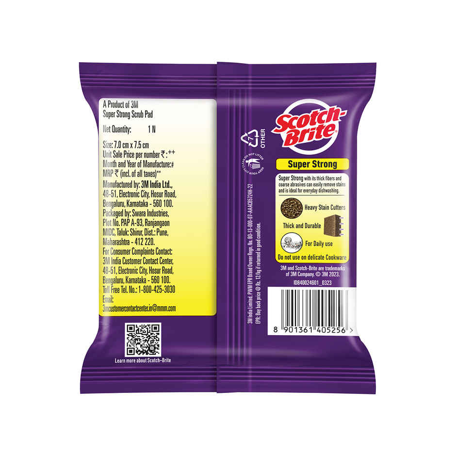 Scotch-Brite Super Strong Scrub Pad For Tough Stains (Replacement To Steel Scrubber For Kitchen) (1pc) & Scotch-Brite Chakra Stainless Steel Scrubber (1pc) Combo