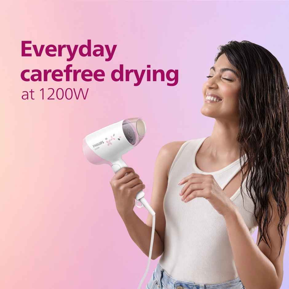 Philips India's No.1 Hair Styling Brand-Foldable Hair Dryer 1200W|HP8120 Pink,White|For Indian Hair