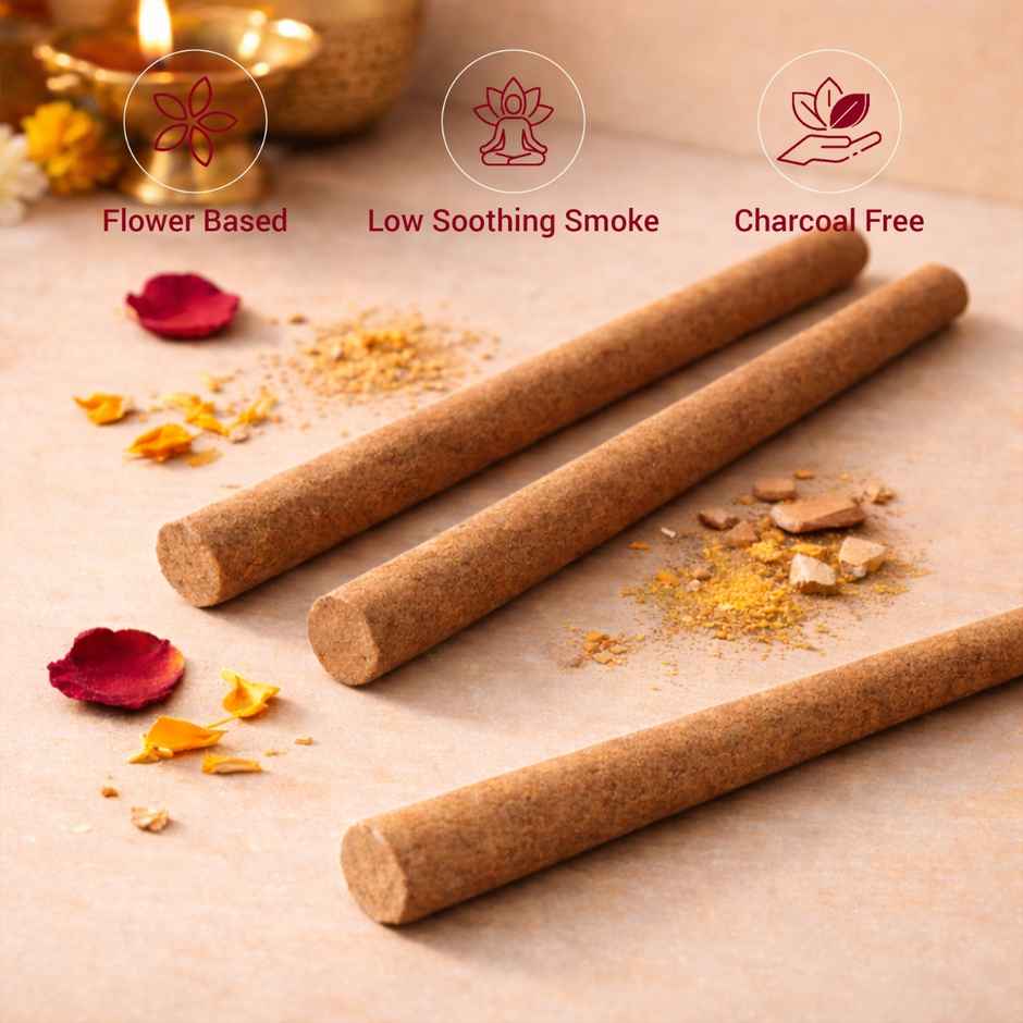 Pankhudiyan Rose Flower-based Low Smoke Bambooless Dhoopsticks (Sticks + Ceramic Holder)