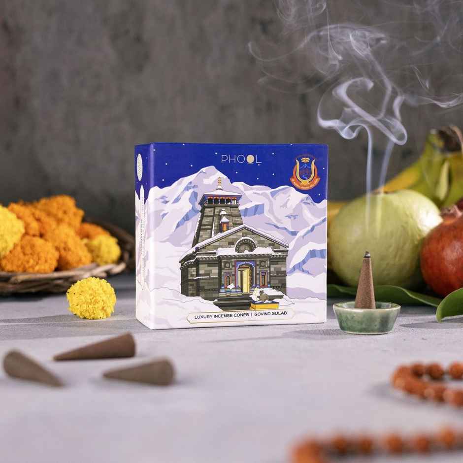 Kedarnath Dhoop Cones Govind Gulab Fragrance Made From Temple Flowers | 40 Pcs | Phool
