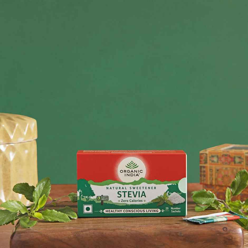Organic India Stevia Powder, Natural Sweetener, Sugar Free, 25 Sachets Combo
