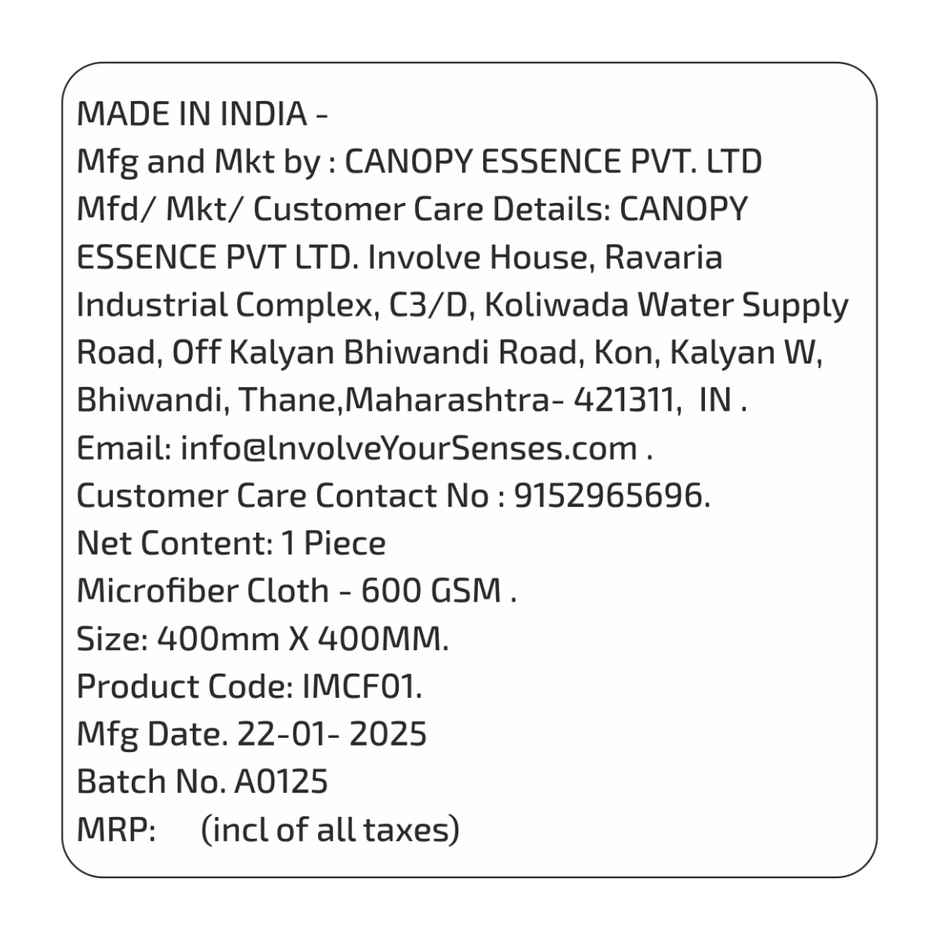 Involve Microfiber Car Cleaning Cloth - 600 GSM | Super Absorbent Towel for Cars & Bikes