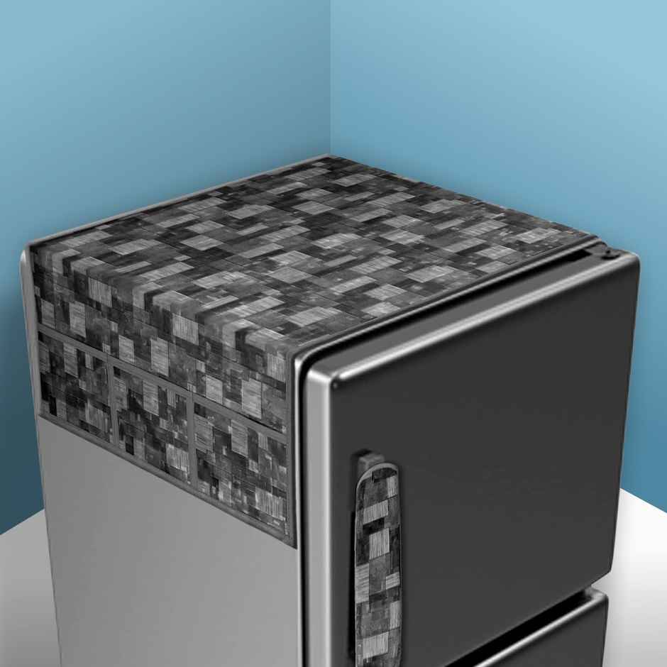 Kuber Industries PVC New Check Fridge Top Cover with 6 Utility Pockets|Gray