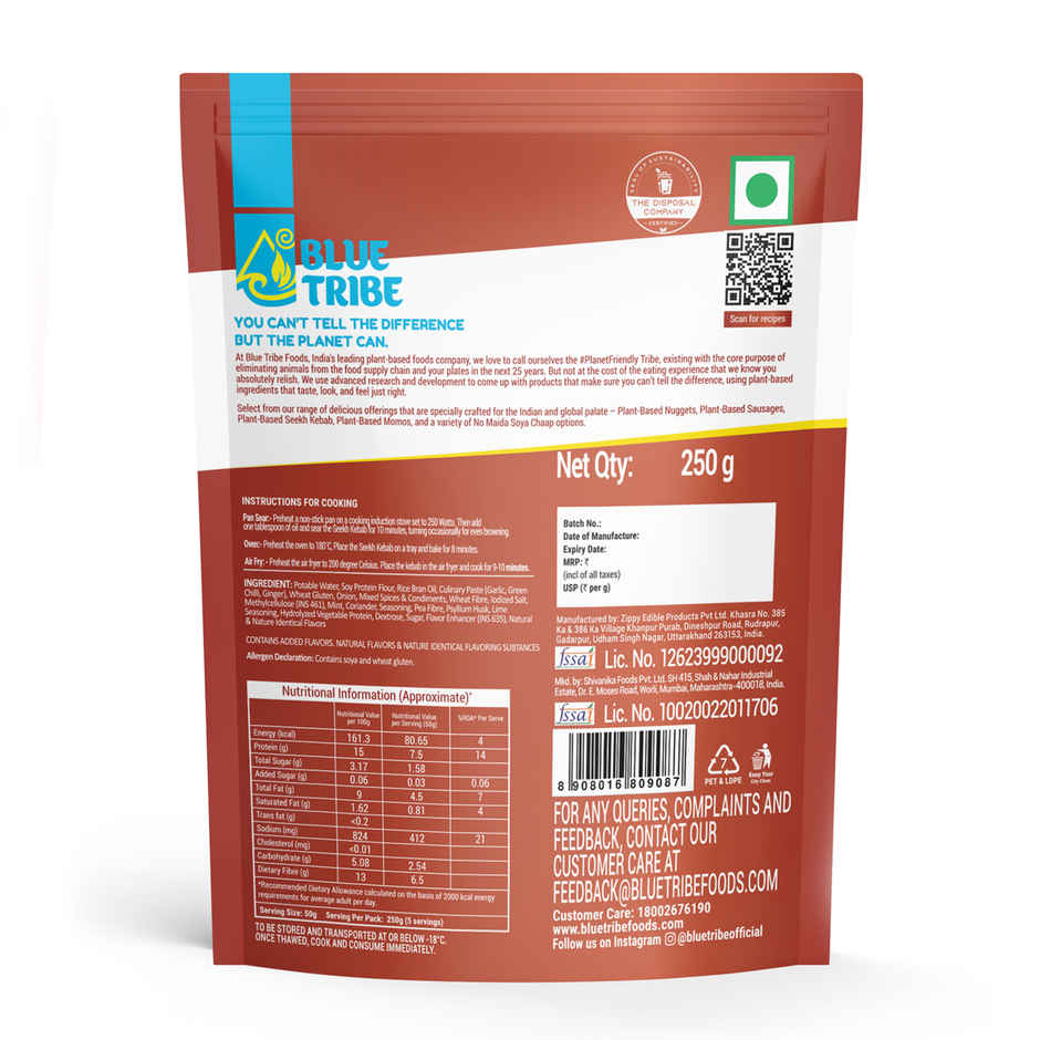 Blue Tribe Foods Plant Based Kebab 100% Vegetarian