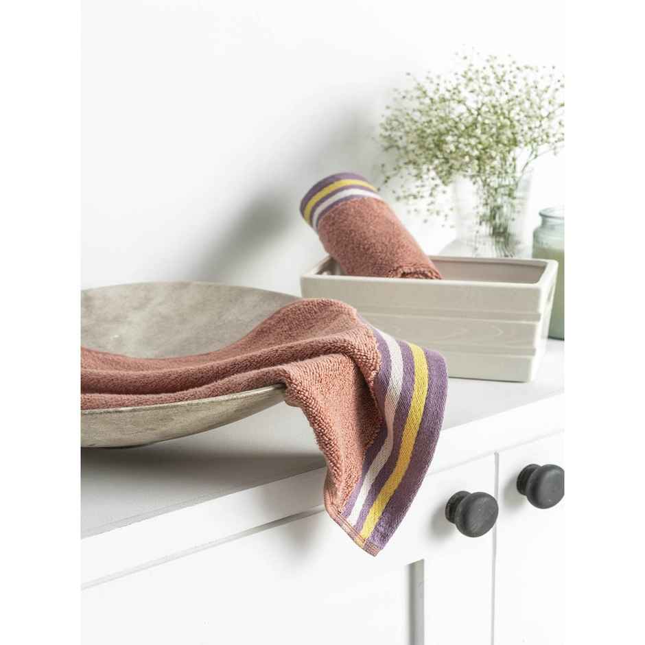DDECOR -Yarn Dyed Sporty Look 100% Cotton Reversible 500 GSM Face Towel - Peach/Purple
