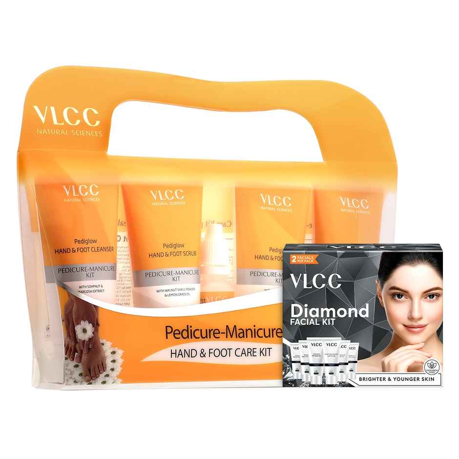 VLCC Salon At Home - Diamond Facial Kit - 60 g & Manicure Pedicure Kit Combo