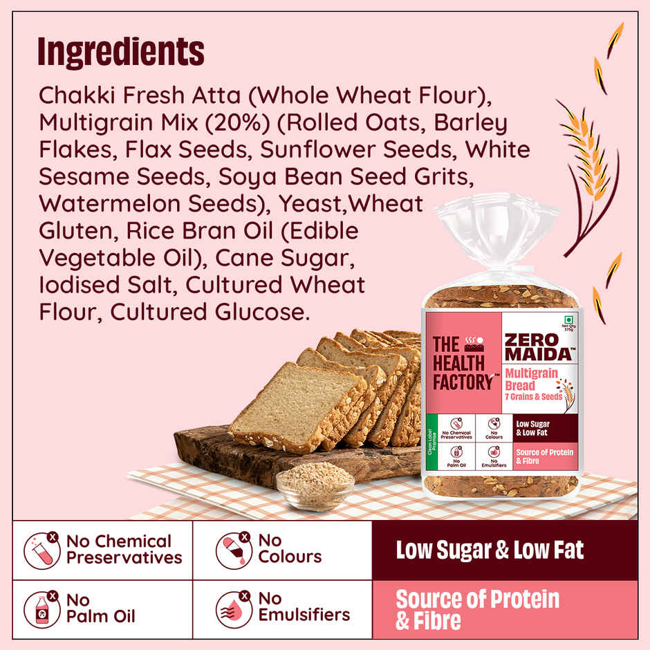 The Health Factory Zero Maida Multigrain Bread | Clean Label - Not Brown