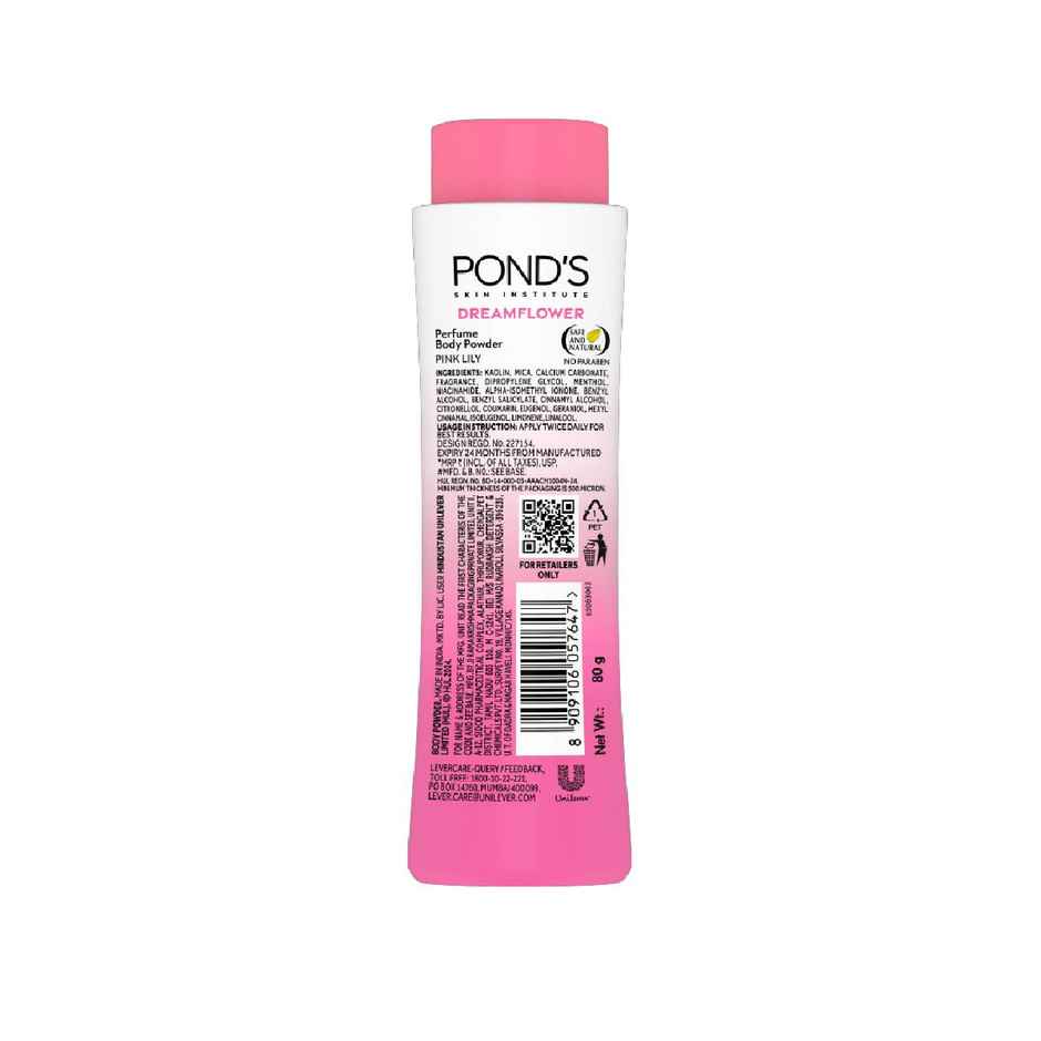 Pond's  Dreamflower Perfumed Powder With Vitamin B3 For Women, Pink Lily| 80G