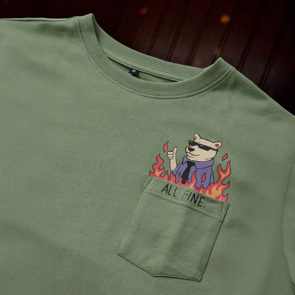 The Souled Store Men's Ted The Stoner All Fine Oversized T-shirt | Green - XL