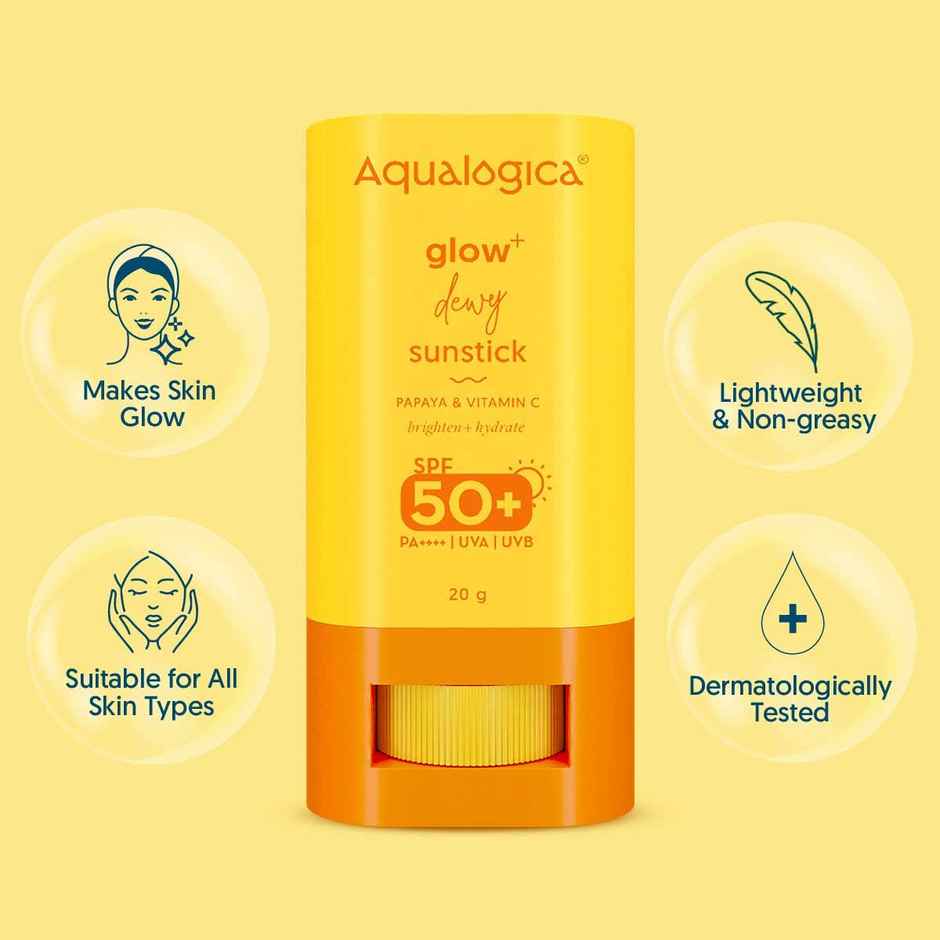 Aqualogica Glow+ Dewy Sunstick with SPF 50+ & PA++++ for Easy Reapplication & No White Cast Color
