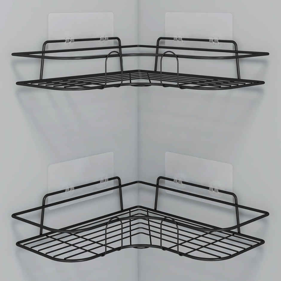 Zulaxy Self-Adhesive Wall Mount Shelf for Bathroom & Kitchen with Adhesive Stickers | Black