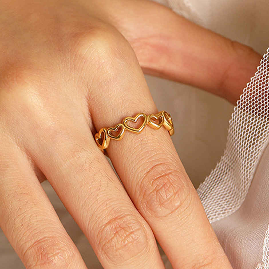 Label She Gold Plated Anti Tarnish Stainless Steel Heart Themed Adjustable Ring | LS-RNG-72172